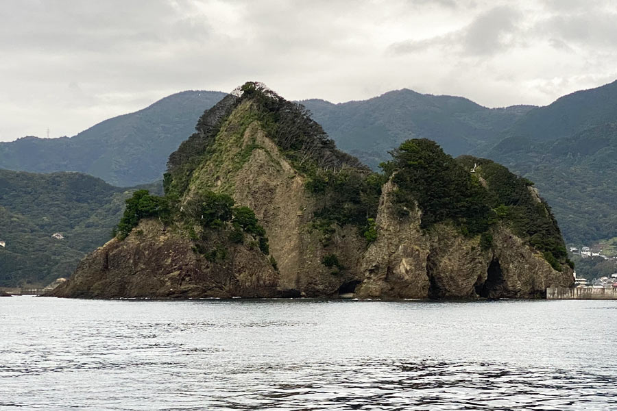 尊ノ島の海側の茶色い岩肌