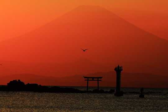 夕焼けの富士山